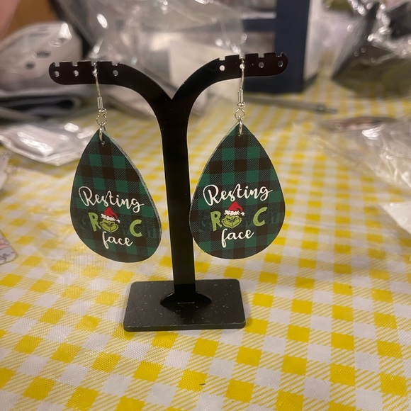 Grinch Earrings. (2) sided made of thick faux leather. - Picture 13 of 16